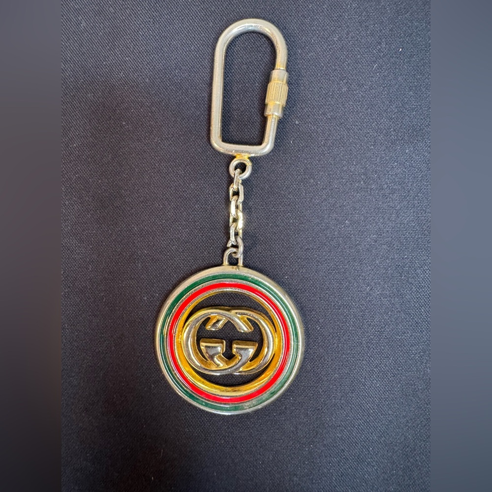 Vintage Gucci GG Gold Interlocking Green & Red Key Chain, Charm, Fob Unisex